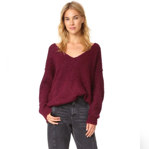 Free People Sweaters - Free People - Lofty V Neck Sweater in Wine - Size M
